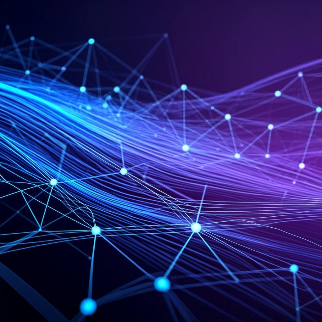 Abstract neural network mesh in indigo and violet — generative AI creative pipelines
