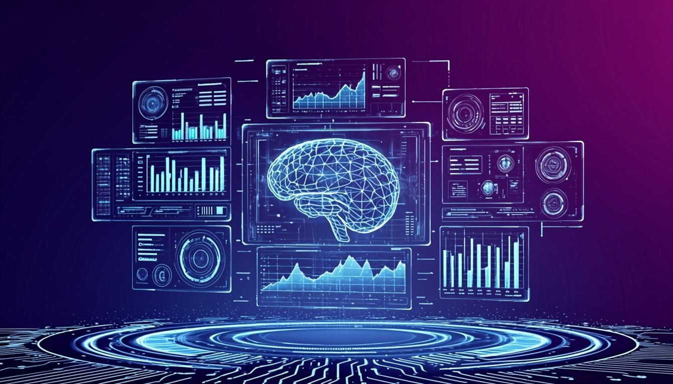 Holographic AI creative studio interface with floating UI panels